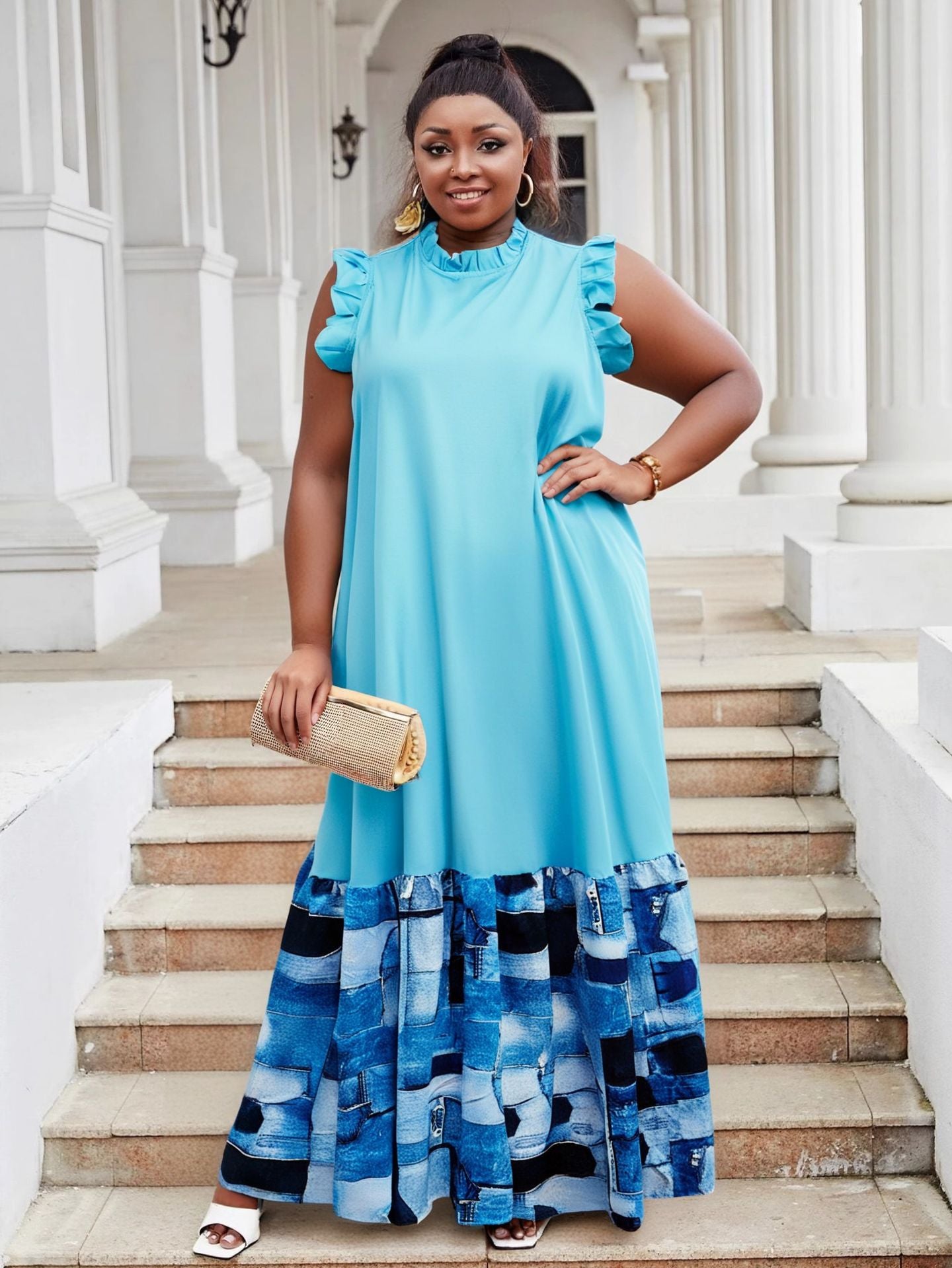 Plus Size Women summer ruffled Round Neck leopard print Patchwork dress 5