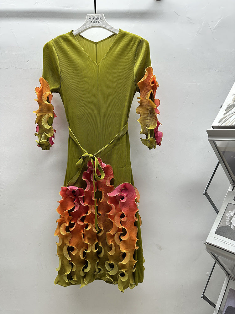 Africa Plus Size Dress Fashion Rainbow Ruffle Chic Elegant Slim Fit Midi Dress 4