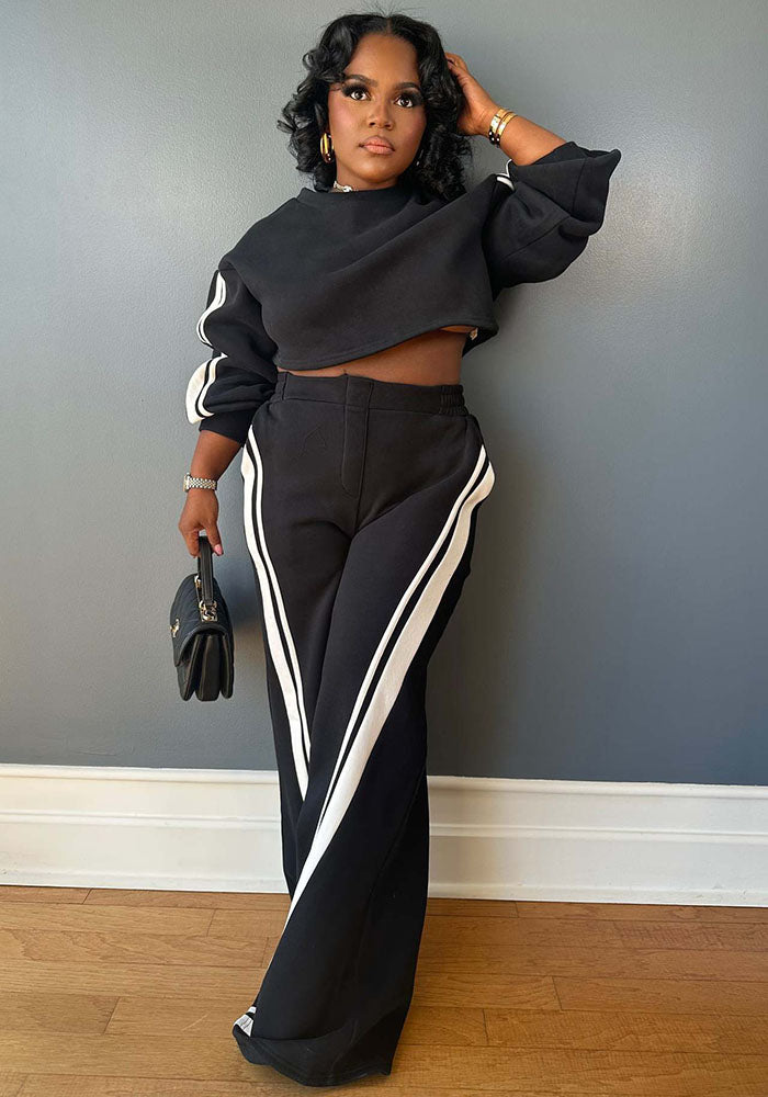 Women Striped Top and Pants Two Piece Set