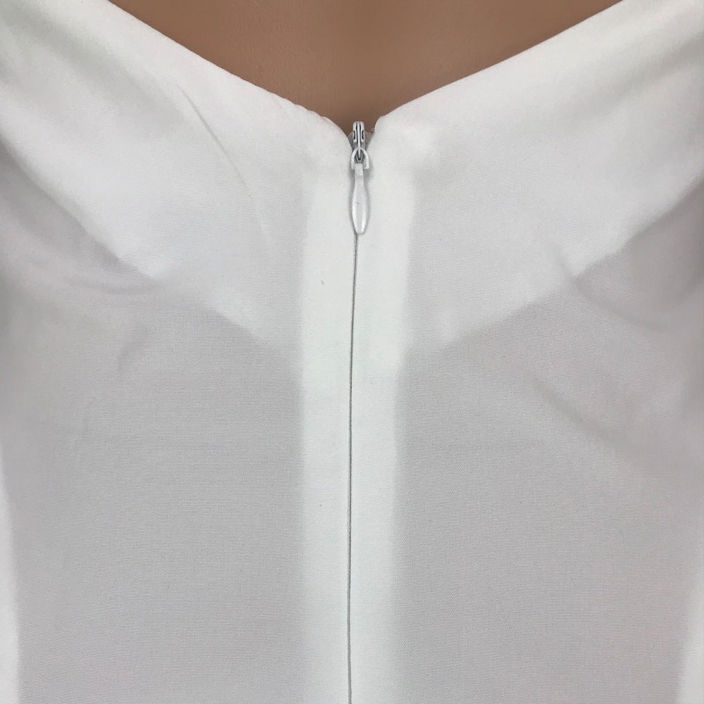 Women's Solid Color Low Back Zip Tie Pleated Casual Fashion Sexy Loose Strap Dress 16