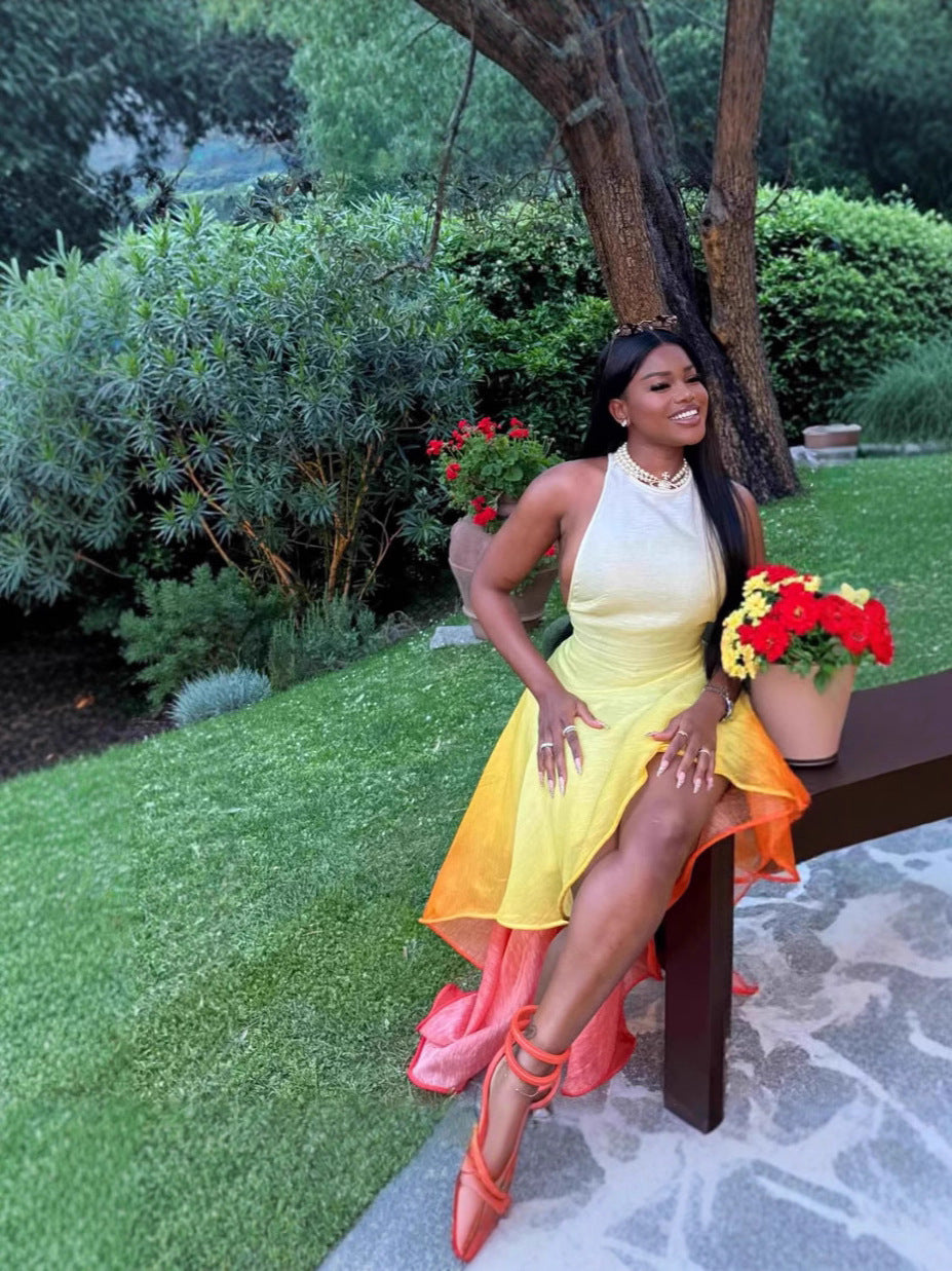 Women autumn sexy Holidays printed gradient strap dress 3