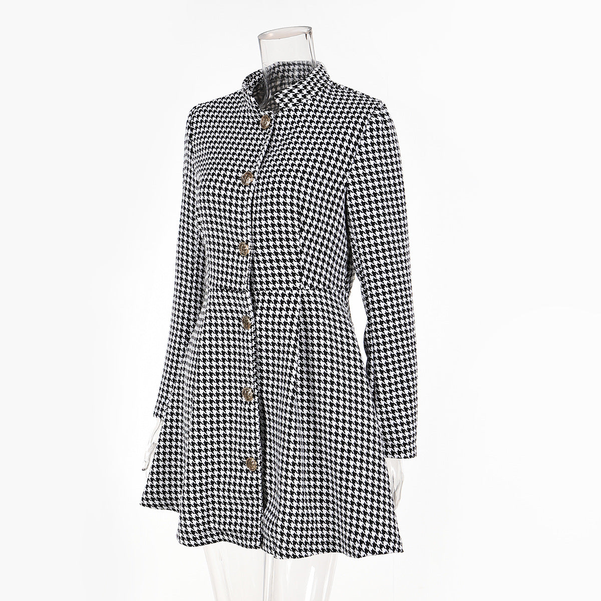 Women Houndstooth Long Sleeve Dress 8