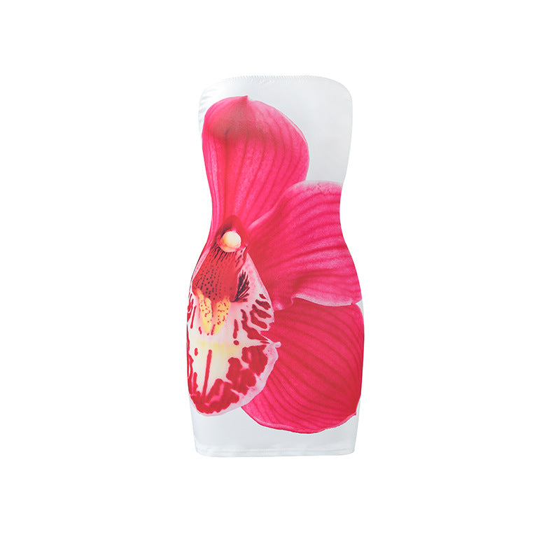 Women's Summer Strapless Floral Bodycon Short Dress 8