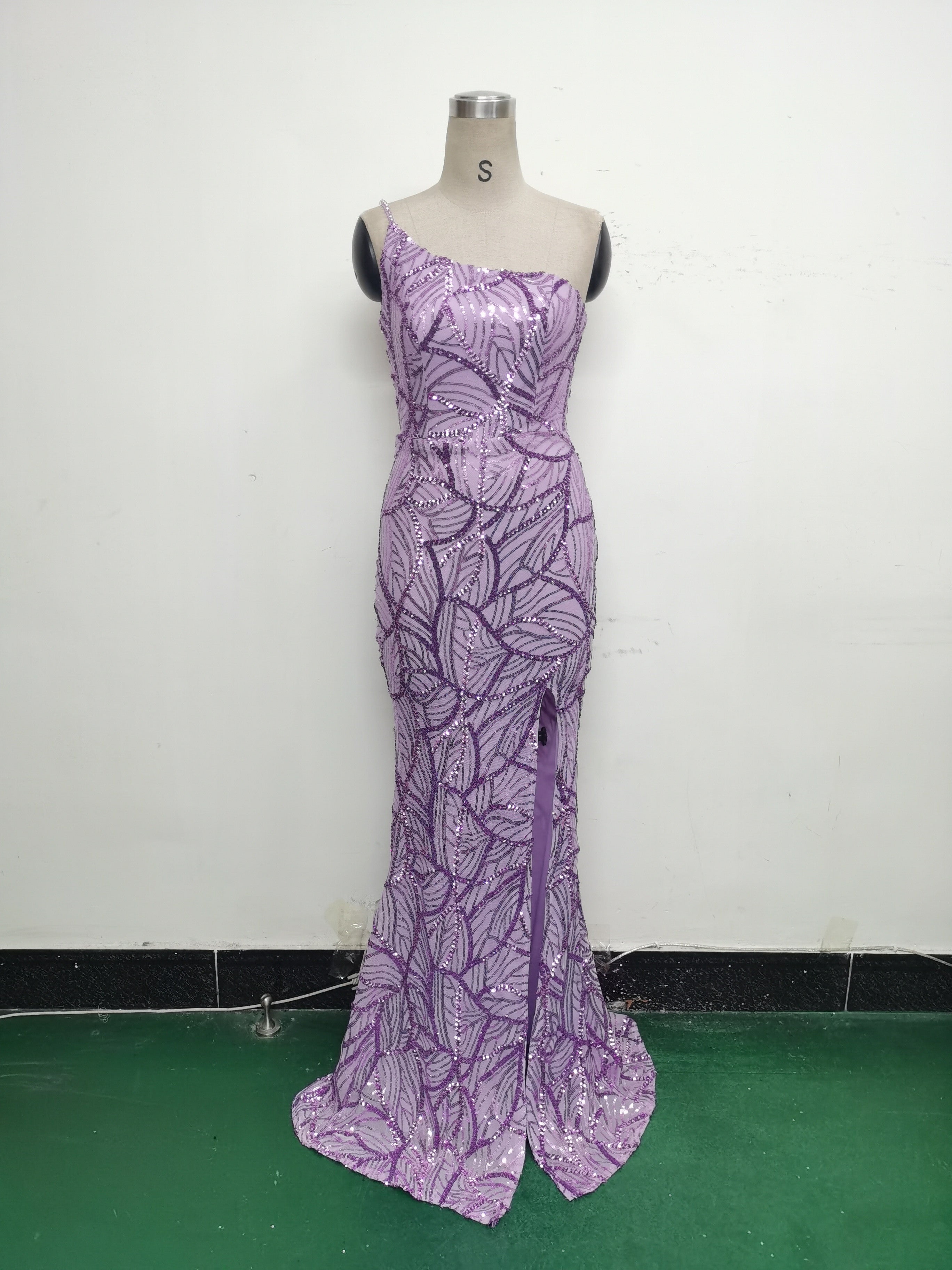 Women One Shoulder Beaded Geometric Sequin Formal Party Prom Wedding Evening Dress 29