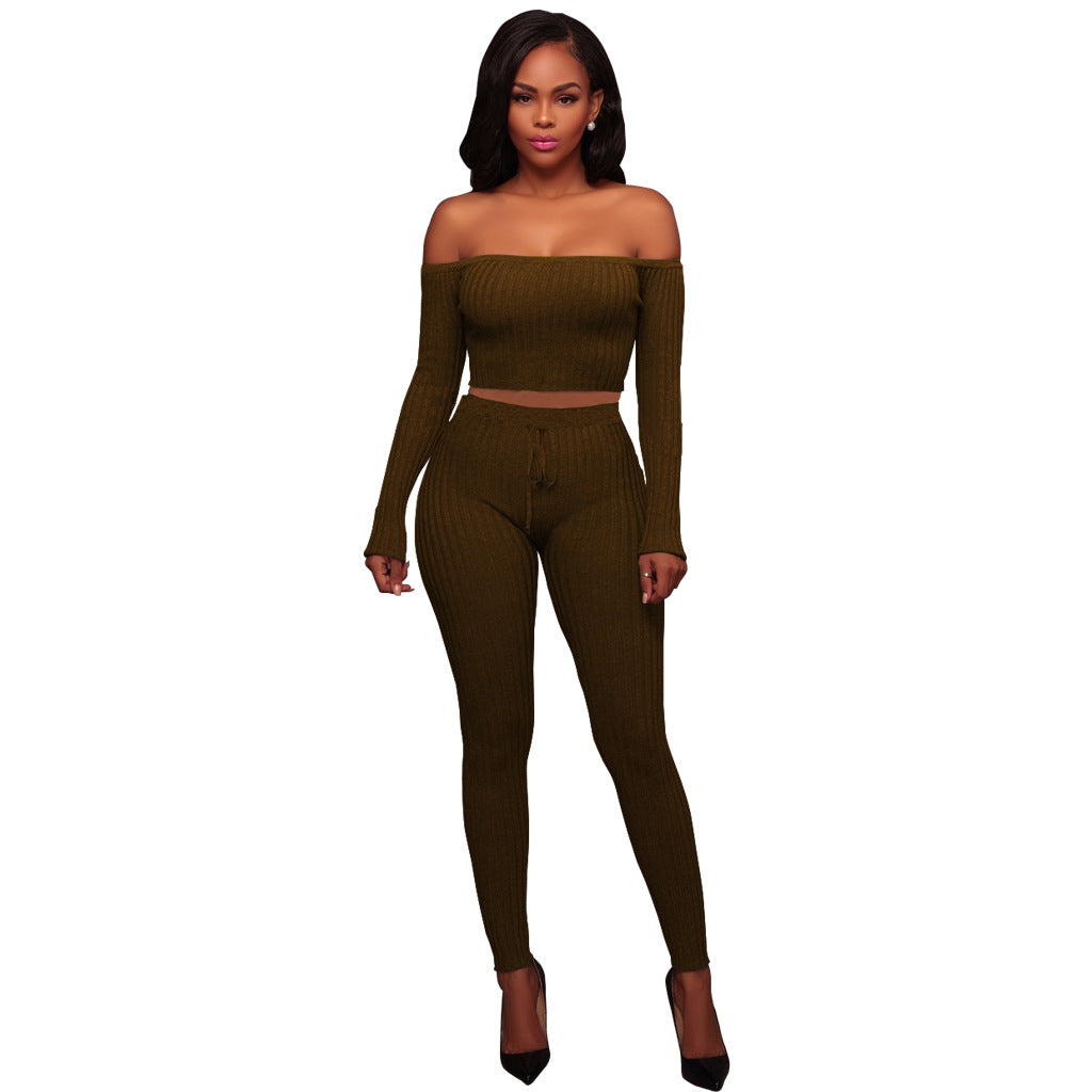 Women's Fall/Winter High Stretch Ribbed  Two Piece Pants Set 6