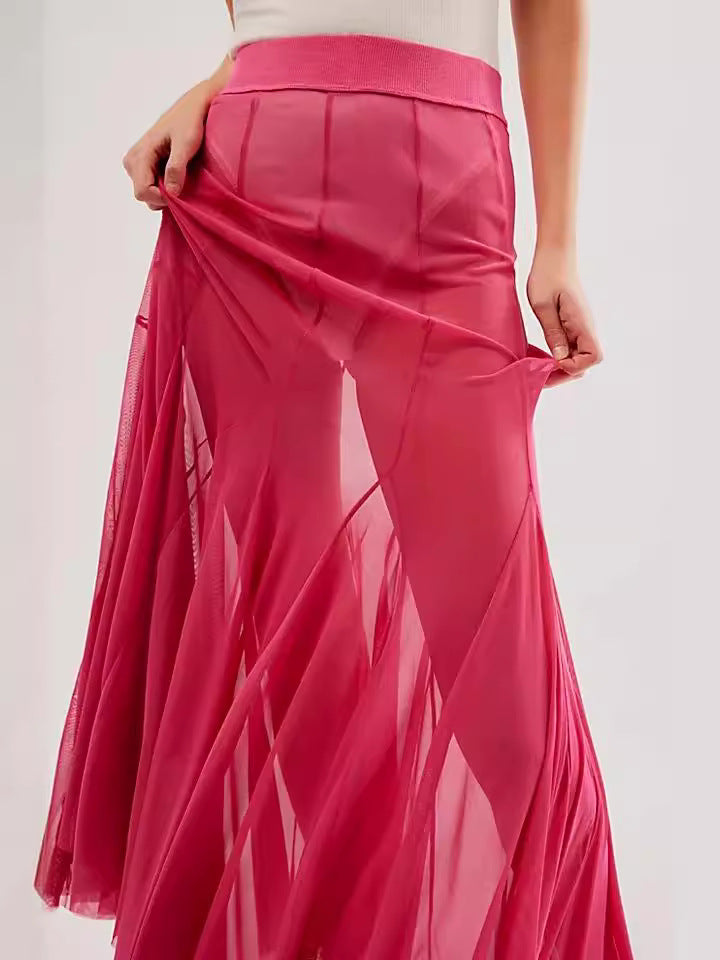 Irregular See-Through Mesh Sexy High-Waisted Long Skirt 11