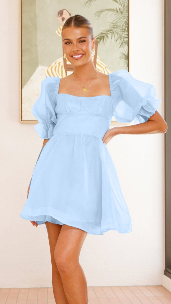 Women Solid retro bubble sleeve princess dress 3