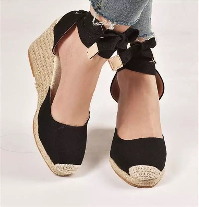 Summer wedge-heeled thick-soled Lace-Up hemp rope sandals 3