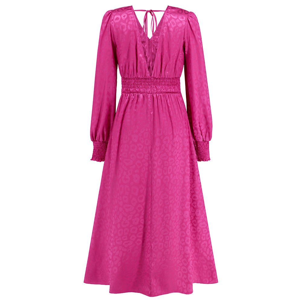 Plus Size Women V Neck Long Sleeve Leopard Print Dress 30