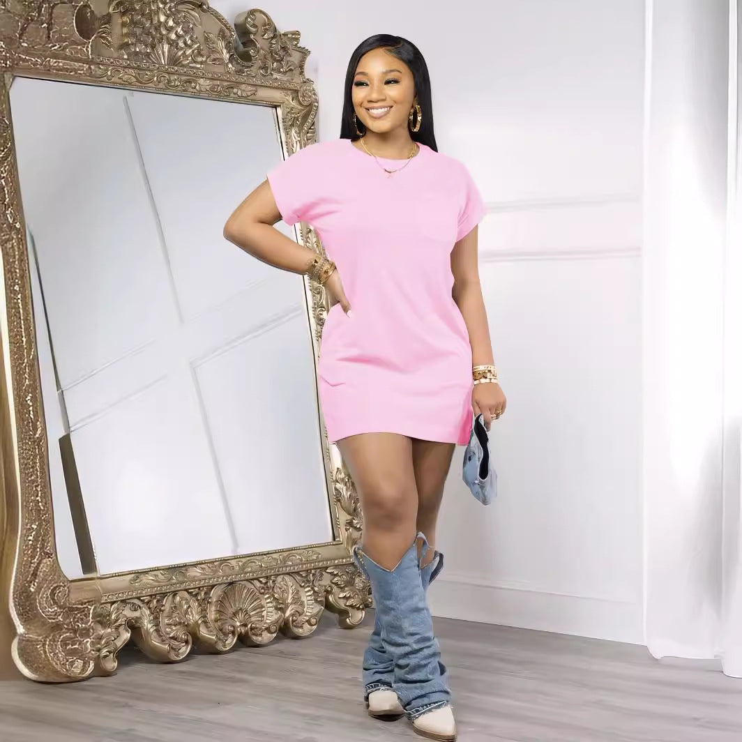 Women Solid Casual T-Shirt Short Sleeve Dress 7