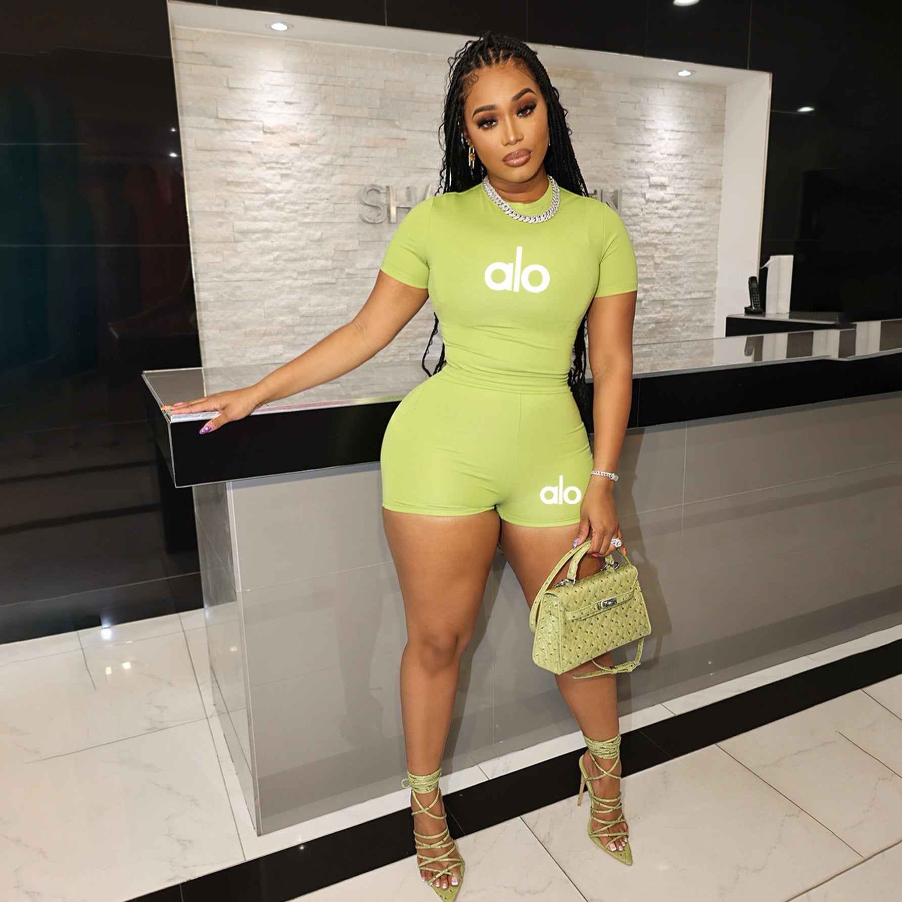 Women candy color sports casual short-sleeved top and shorts two-piece set 5