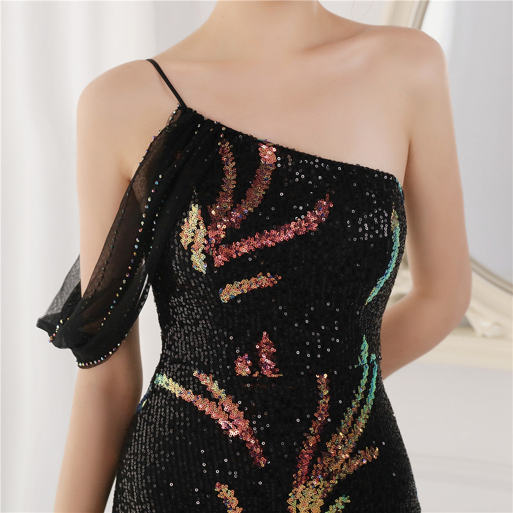 Summer Sequin One Shoulder Slit Long Evening Dress 32