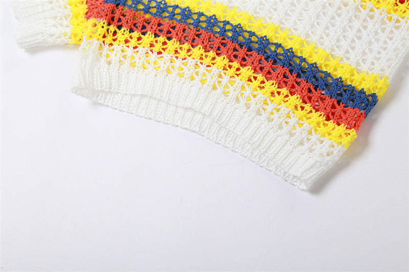 Women's Sexy Knitting Contrast Color Sleeveless Top High Waist Bodycon Shorts Casual Set 19