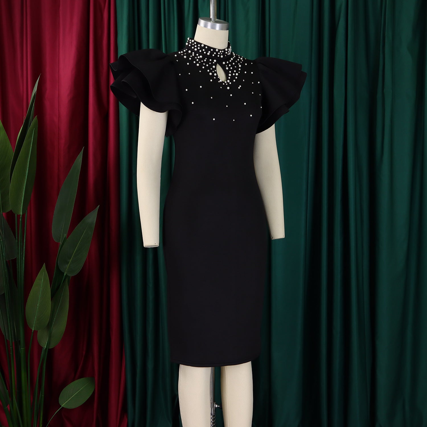 Women Sexy Ruffle Sleeve Beaded Party African Dress 29