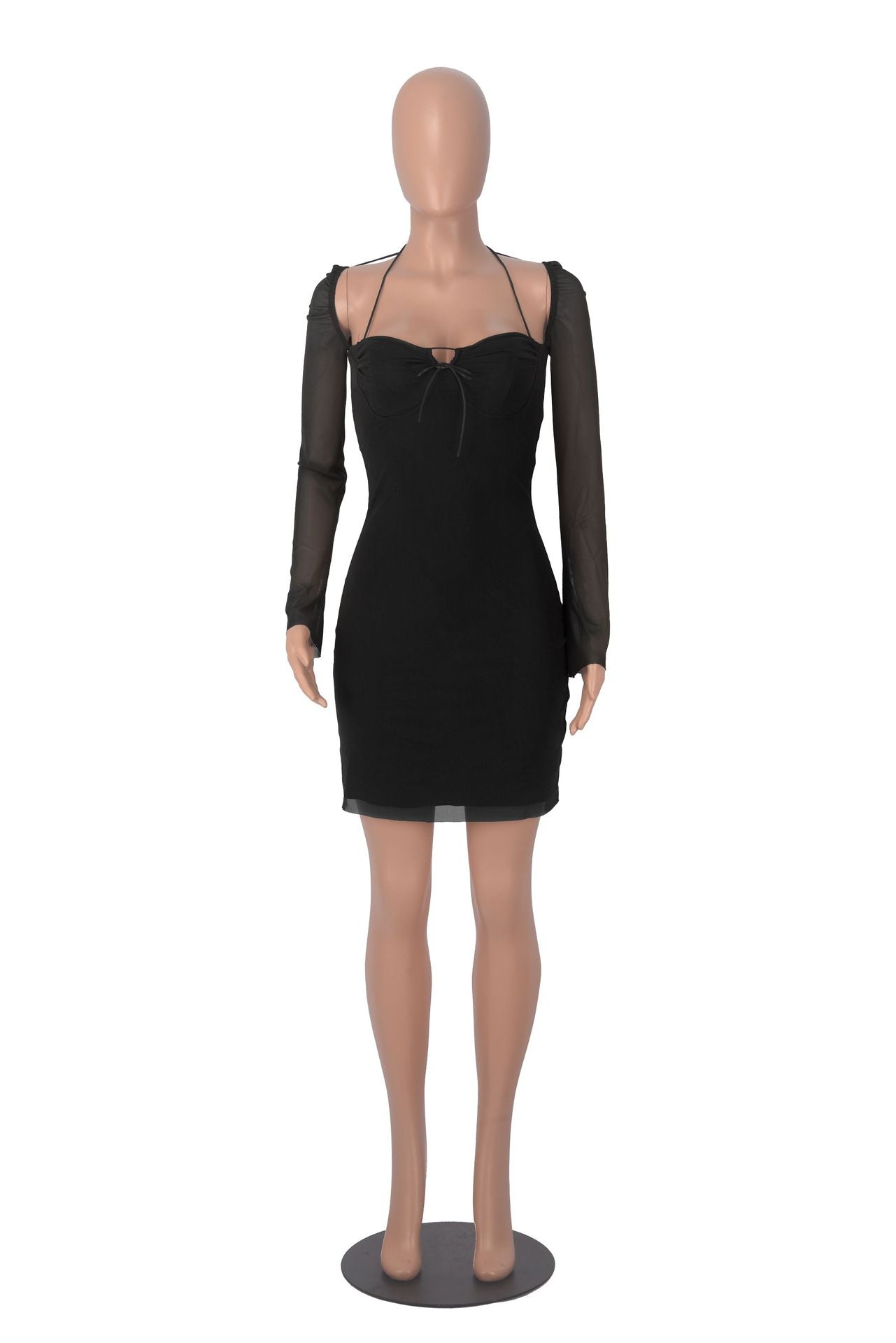 Women Long Sleeve Solid Square Neck Sexy Mini Dress 21