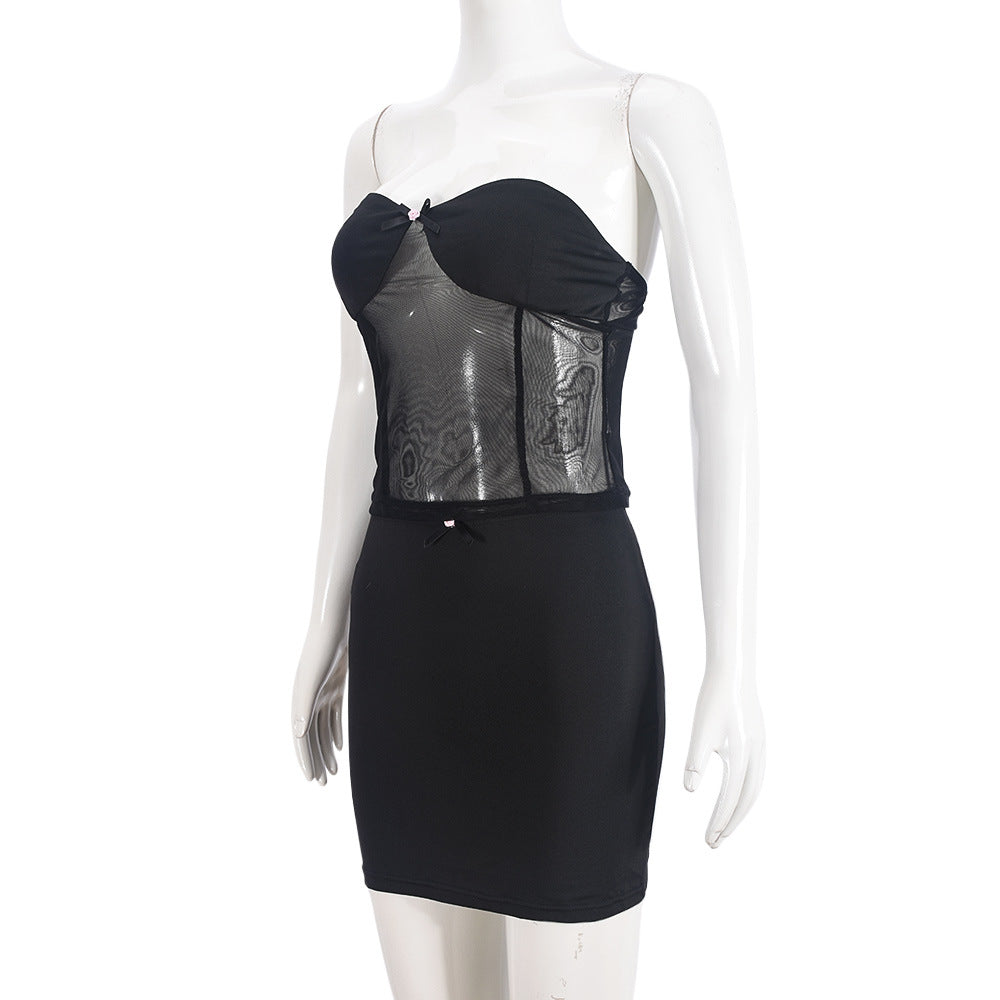 See Through strapless Top Mini Skirt Two Piece Set 5