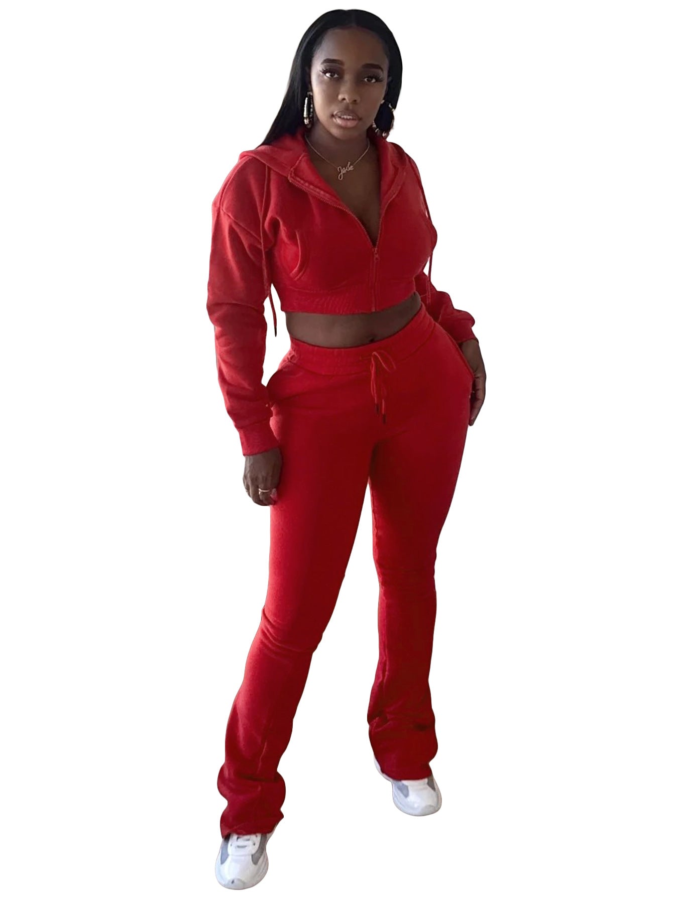 Women Hoodies and Bell Bottom Pants Two-Piece Set 38