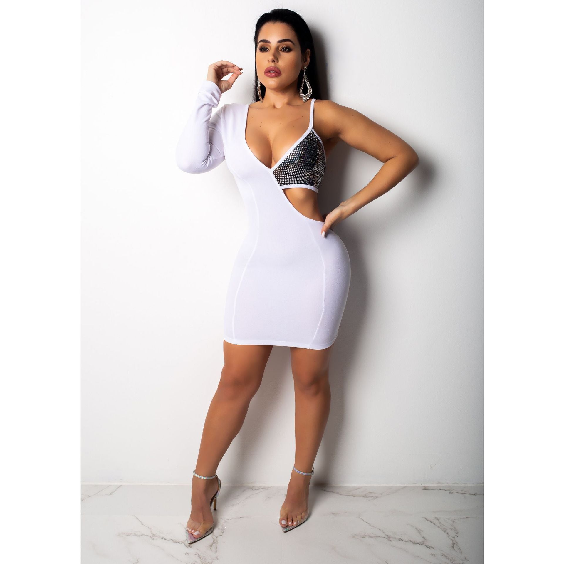 Women's Fashion Patchwork Sequined Long-Sleeved Dress