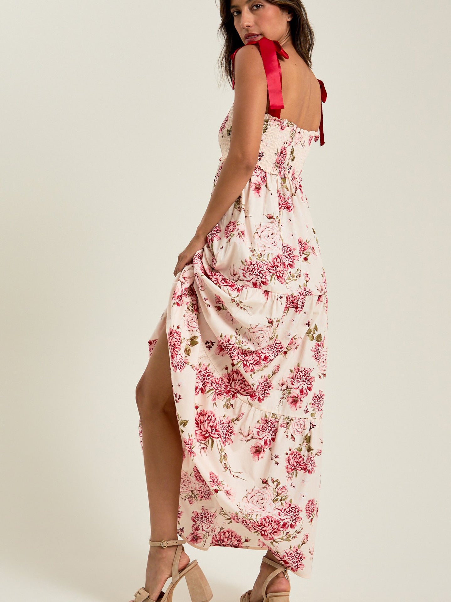 Women Holidays Print Lace-Up French Ruffle Edge Lace Dress 4