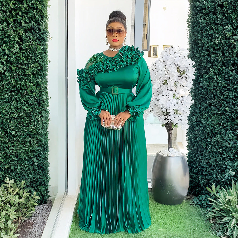 Fashion Chic Long Sleeve Dress African Plus Size Floral Maxi Gown 4