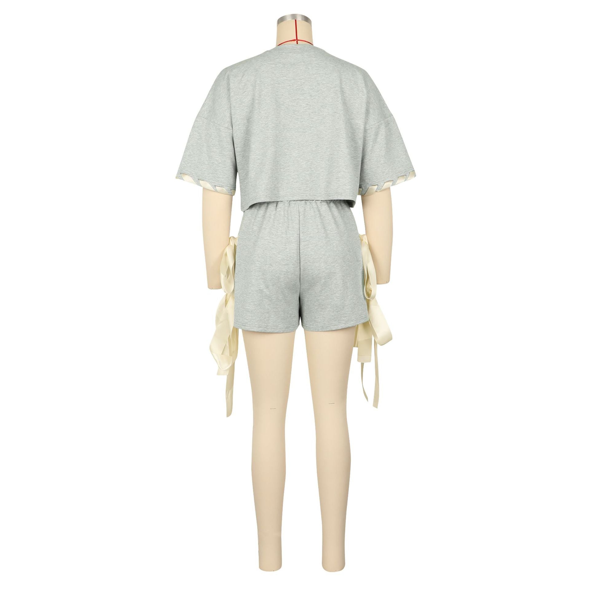 Women Casual Solid Round Neck Short-Sleeved T-Shirt and Shorts Two-Piece Set 8