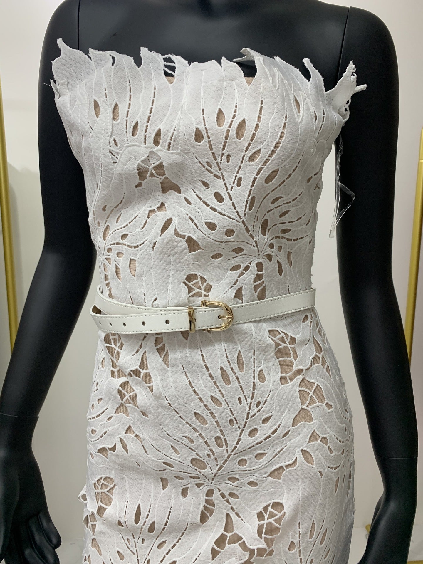 Women knitting sleeveless Strapless Lace white dress 13