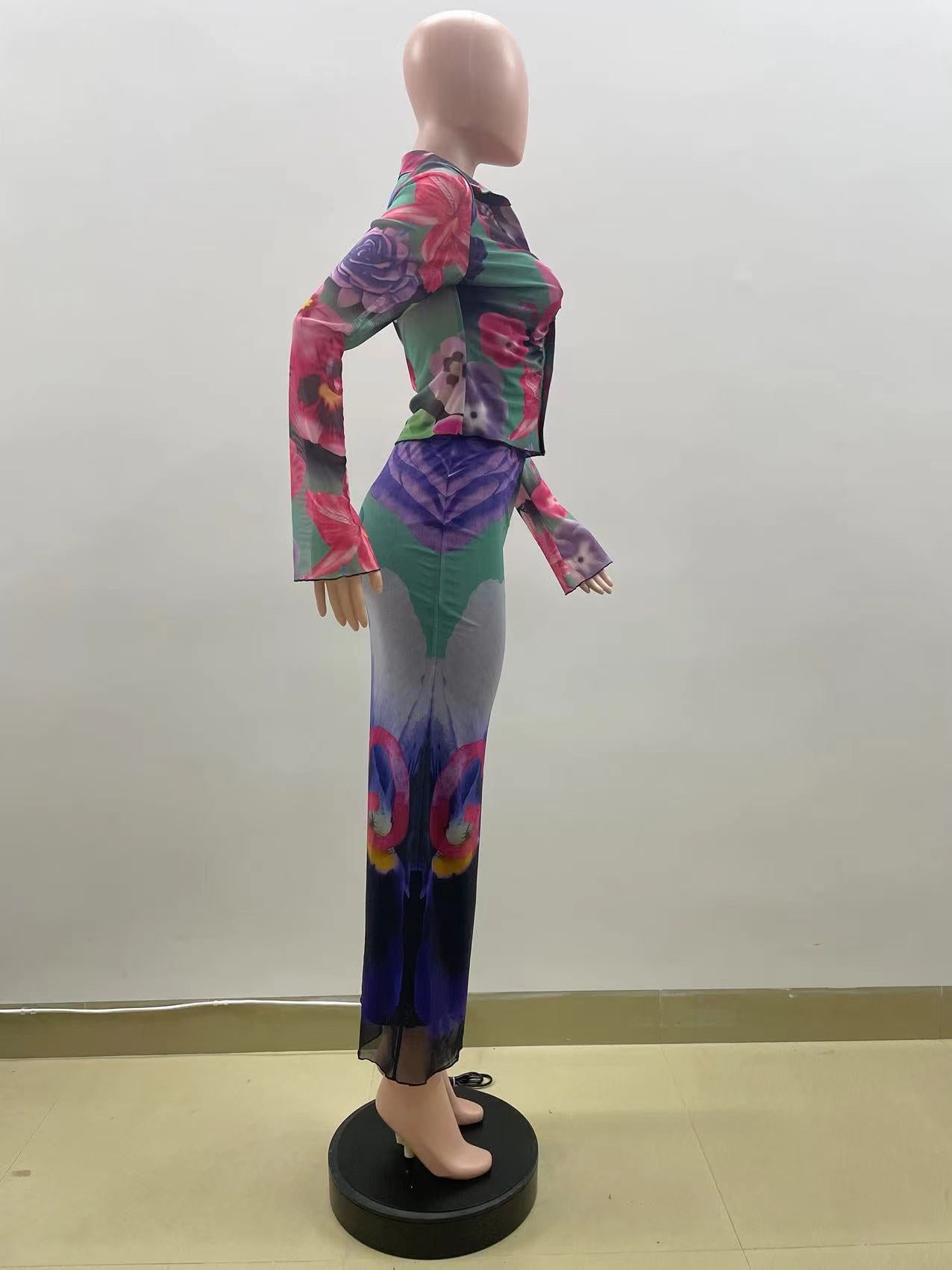 Women Sexy Double Layer Mesh Printed Two-Piece Set 4