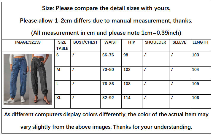 Cargo Denim Pants Women's Autumn Fashion Casual Elastic Waist Loose Women's Jeans 9