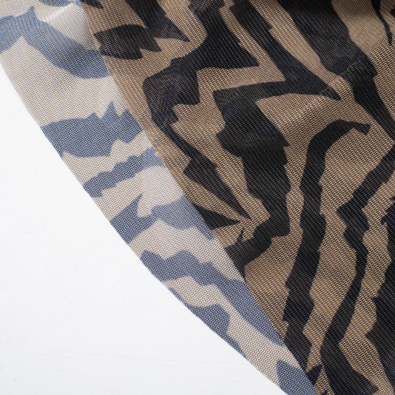 Women's Summer Sexy Strapless Tiger Print Slit Slim Long Dress 14