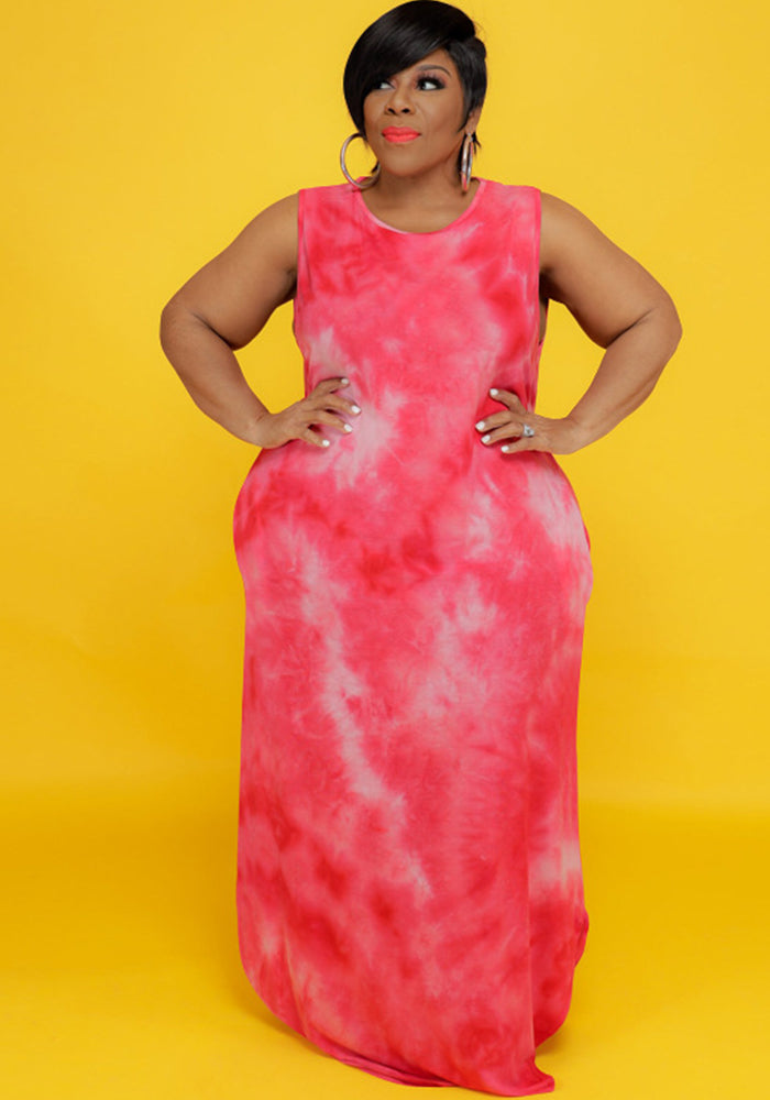 Plus Size Women Summer Tie-dye Print Dress