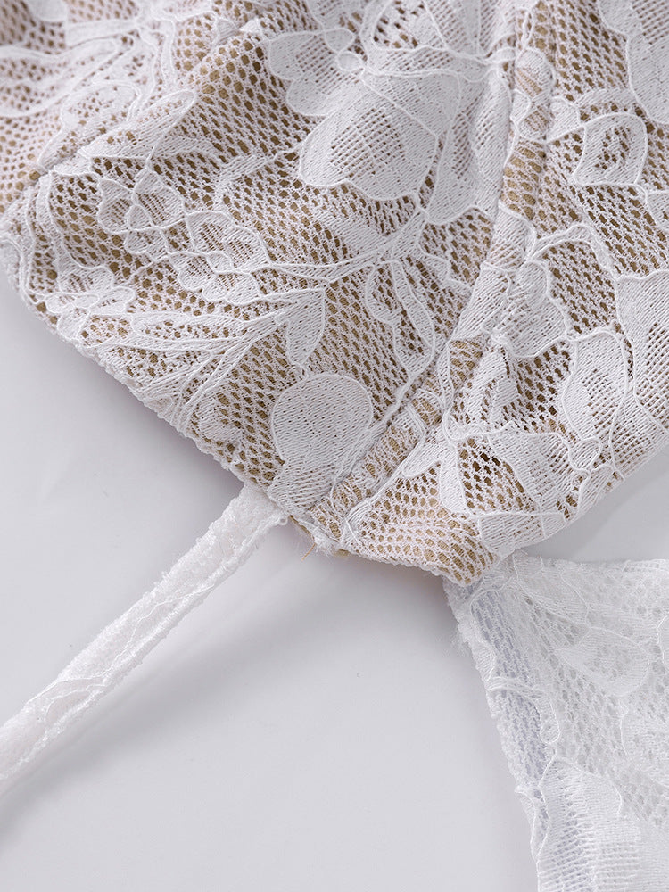 Lace Halter Neck Long-Sleeve Bodycon Mini Dress 11