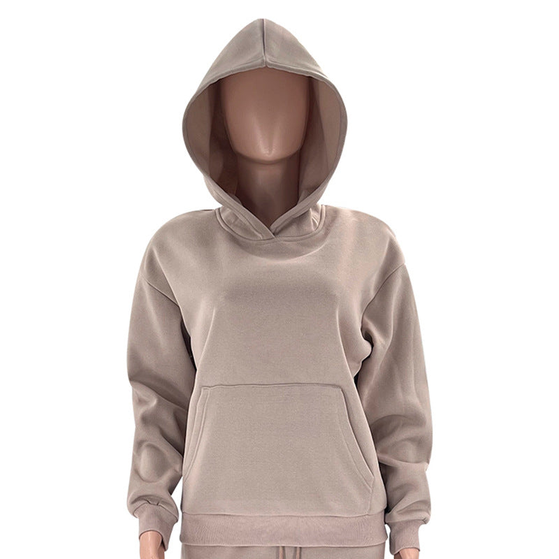 WomenSolid Long Sleeve Hoodies and Casual Shorts Two-Piece Set 31