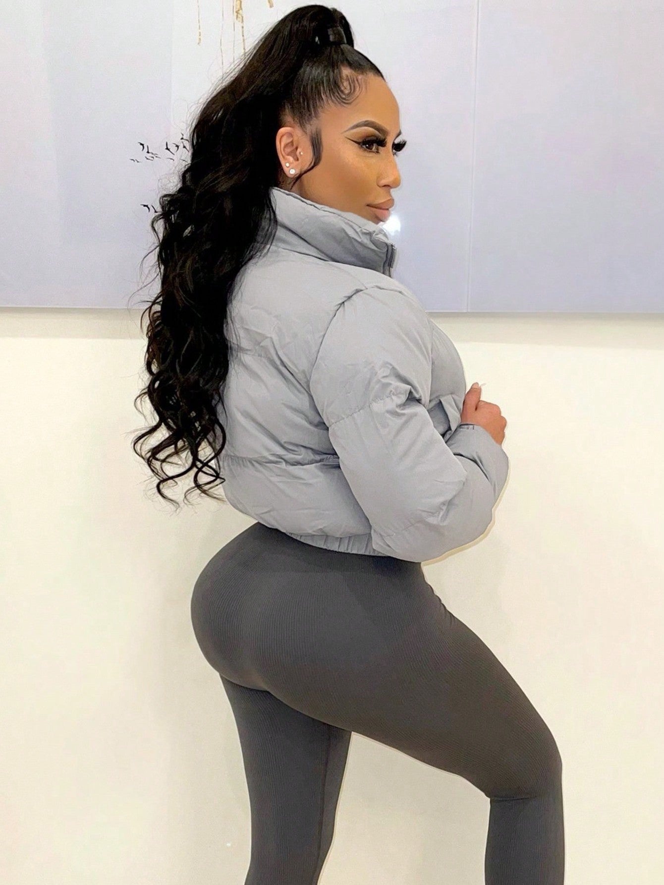 Fall and Winter Women Padding Crop Jacket 15