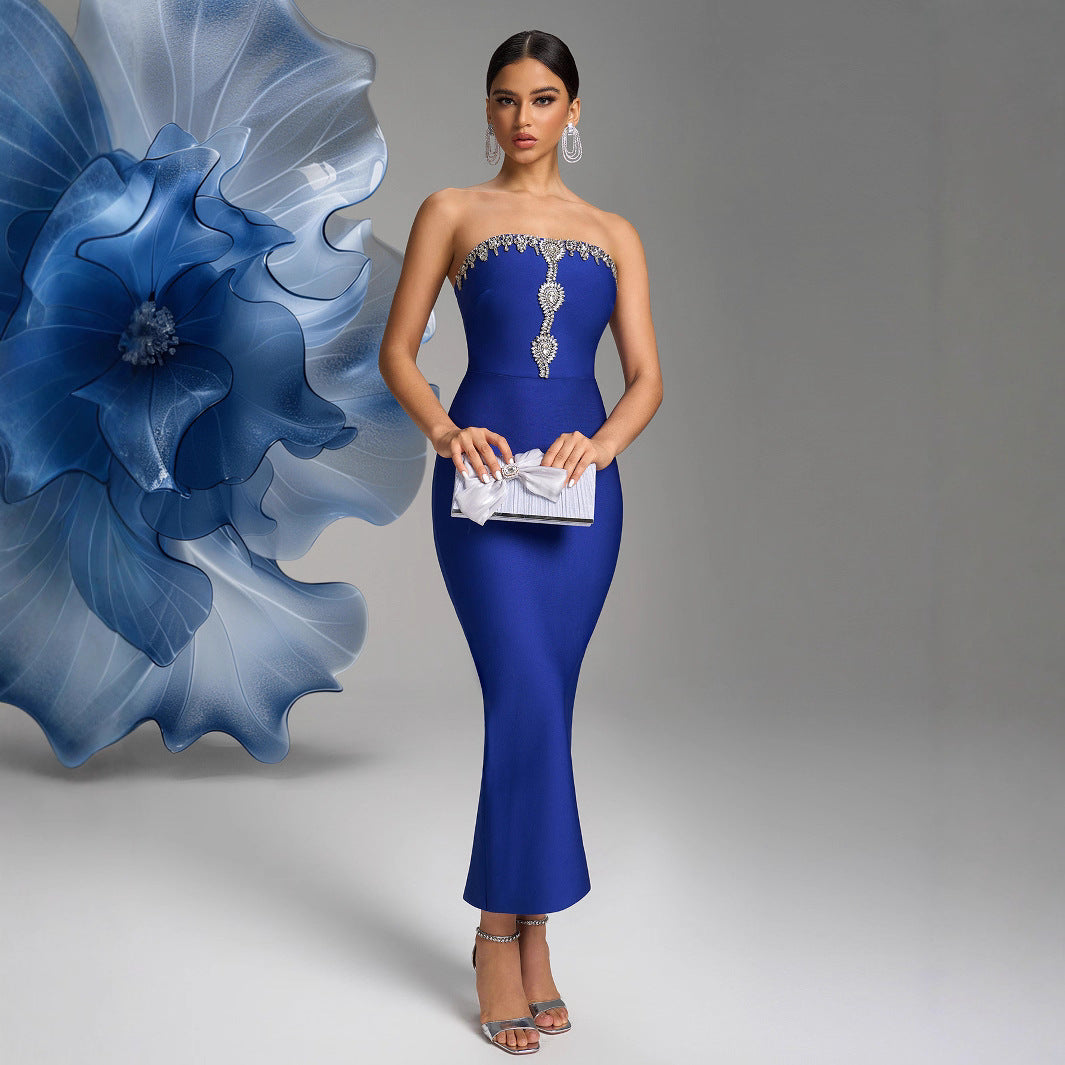 Women sexy slit diamond bandage Strap bandage dress 7