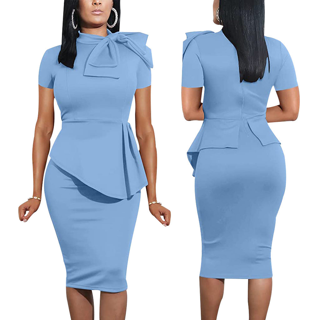 Women Sexy Bowknot Short-sleeved Bodycon Dress 5