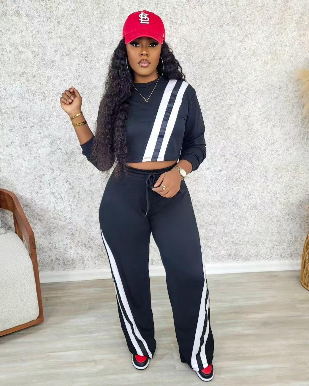 Autumn And Winter Women's Casual Sports Patchwork Loose Straight Wide-Leg Pants 3