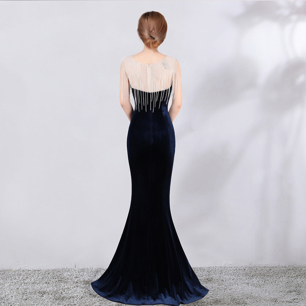 diamond chain velvet evening dress Formal Party long slim and elegant mermaid Prom Dress 14