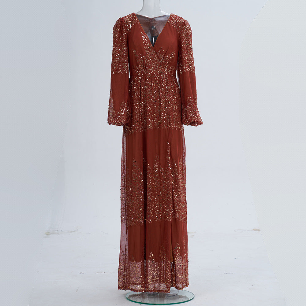 Long Sleeve V Neck Sexy Sequin Formal Party Evening Dress Bridesmaid Dress 11
