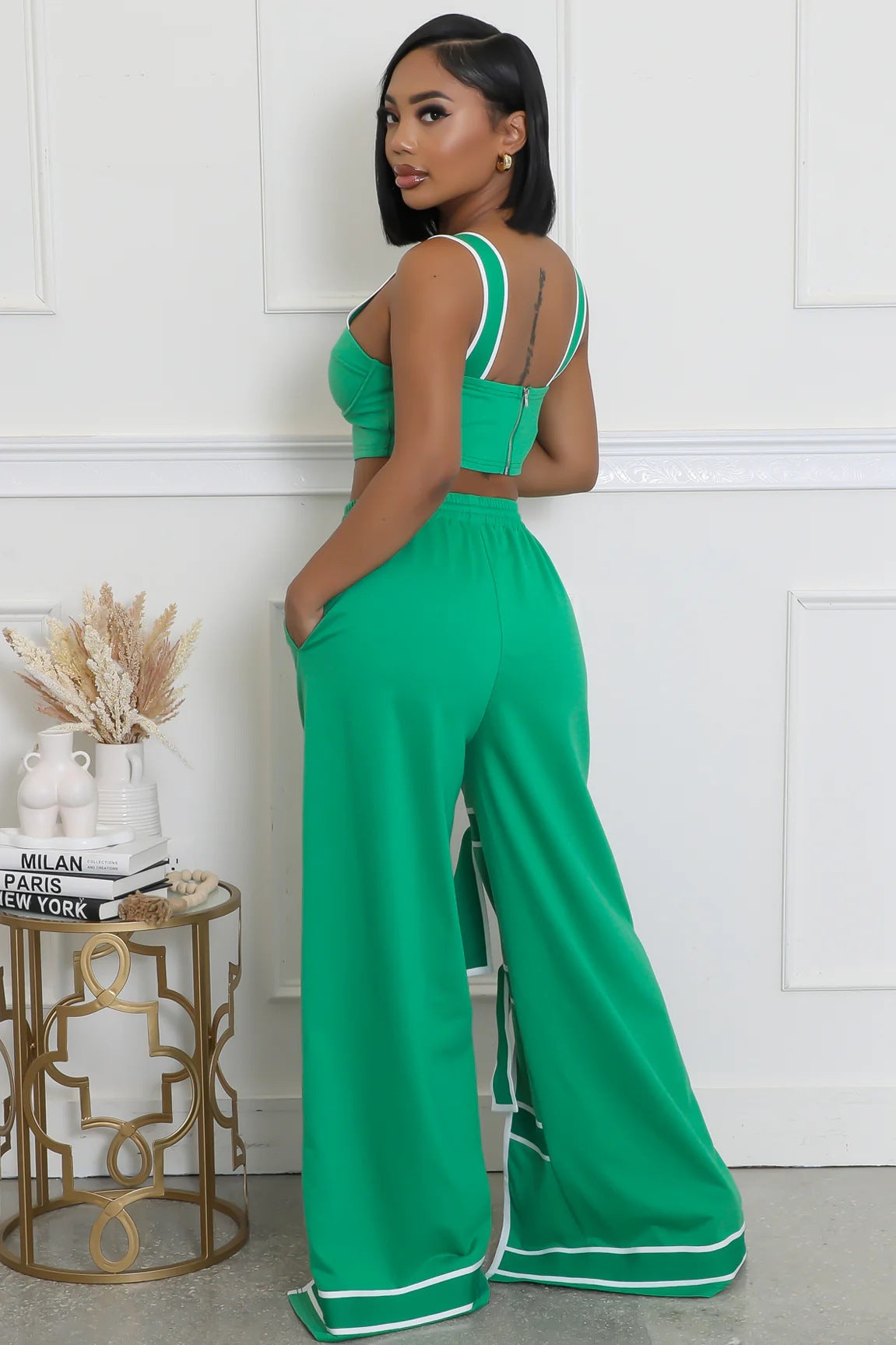 Women's Strap High-Waist Lace-Up Fashion Two Piece Pants Set 15