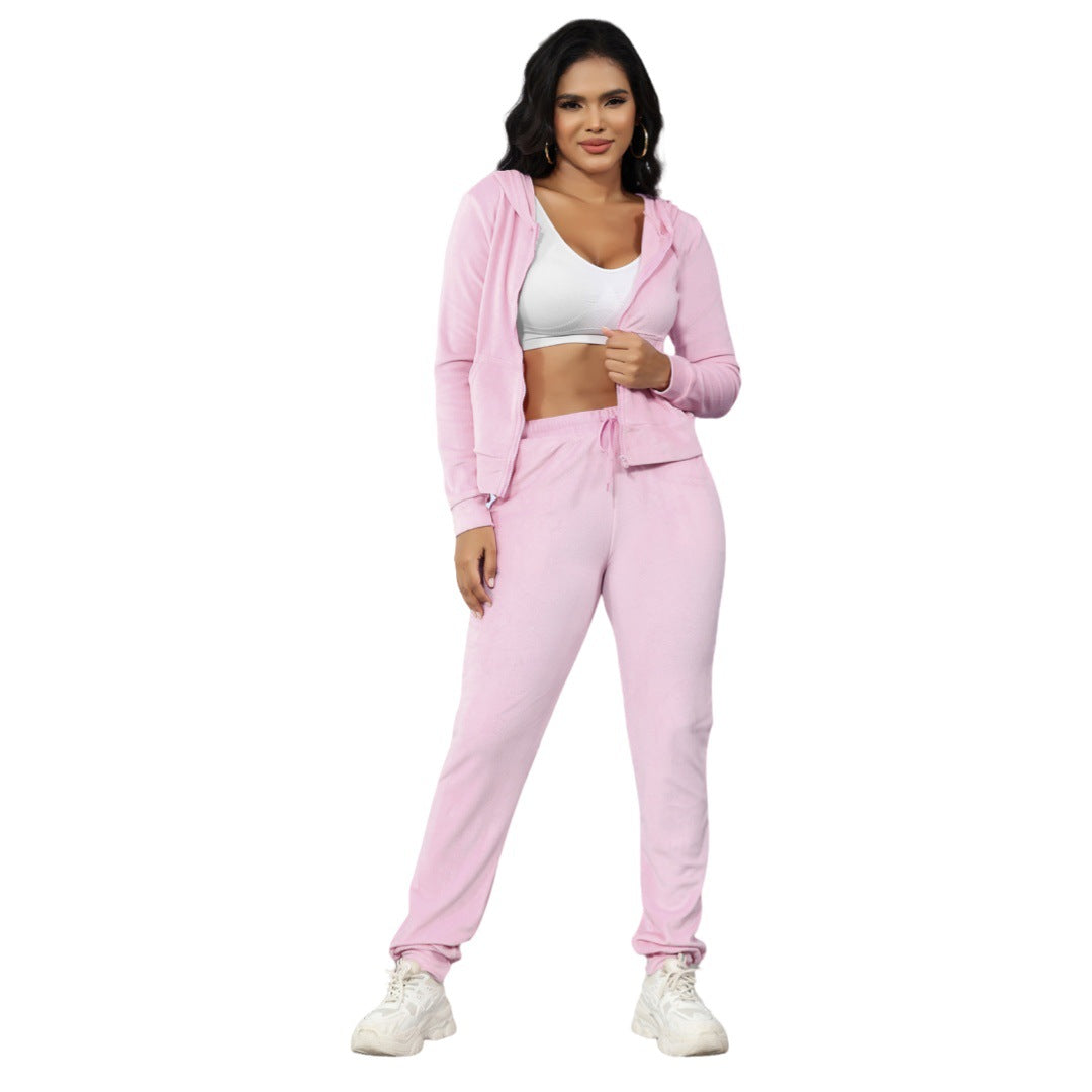 Women's Fashion Casual Velvet Hooded Women's Two-Piece Tracksuits 18