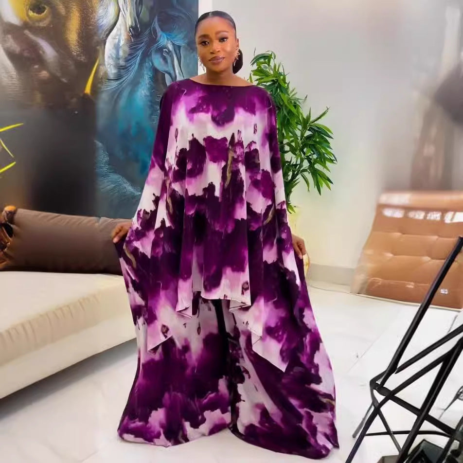 Sexy Printed Shawl Sleeveless Top Wide-Leg Loose Pants Two-Piece Set 3