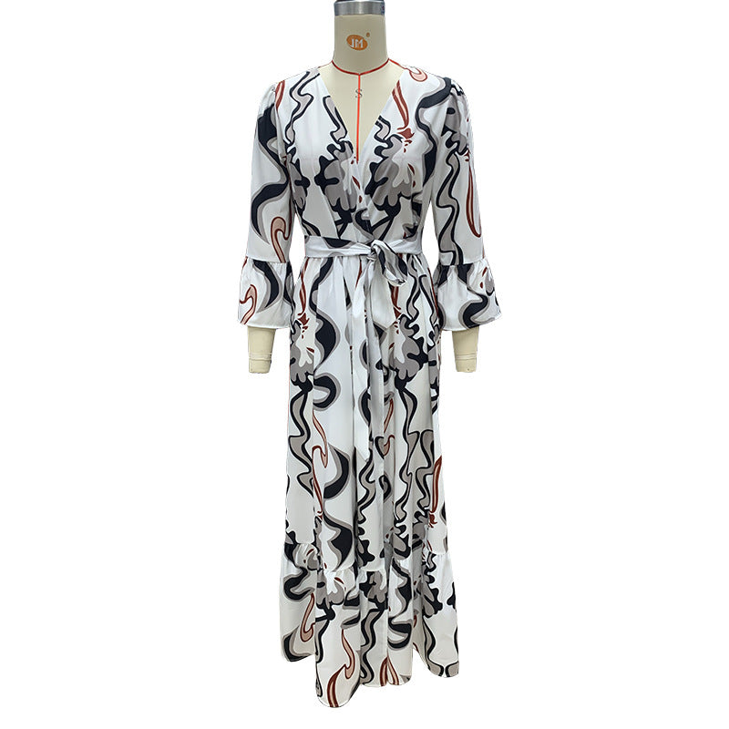 Women Printed Long Sleeve Beach Holidays Maxi Dress 7