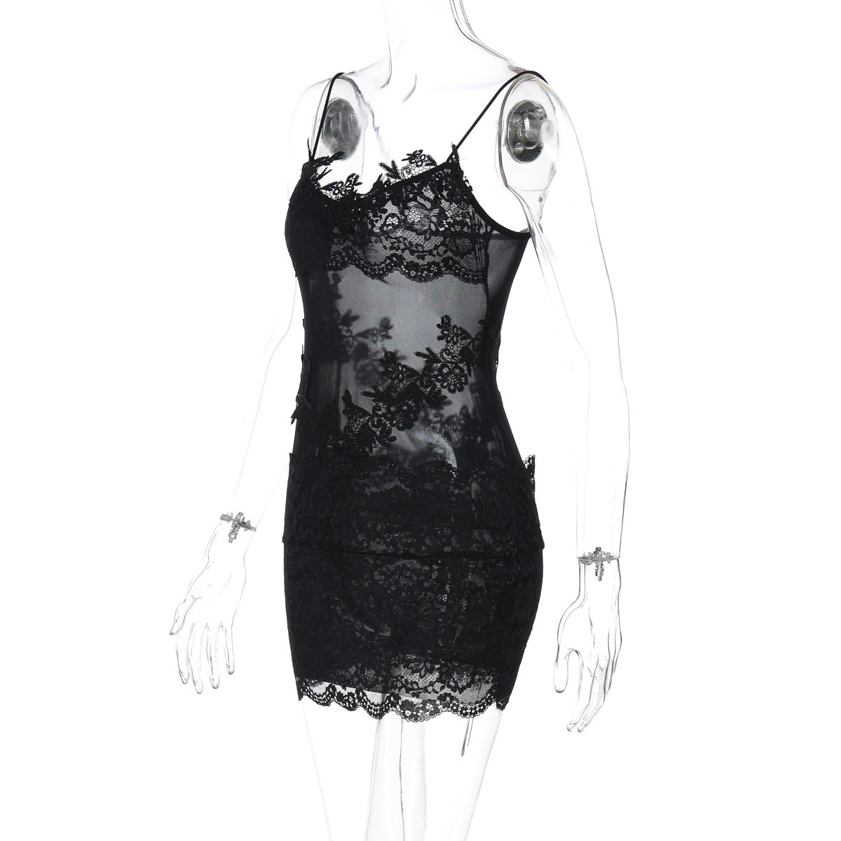 Women Sexy See-Through Lace Bodycon Dress 9