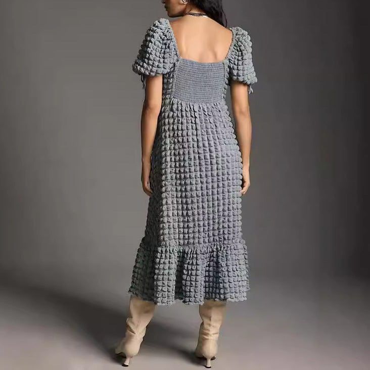 Women Bubble Elegant Short Sleeve French Lace Holidays Dress 10