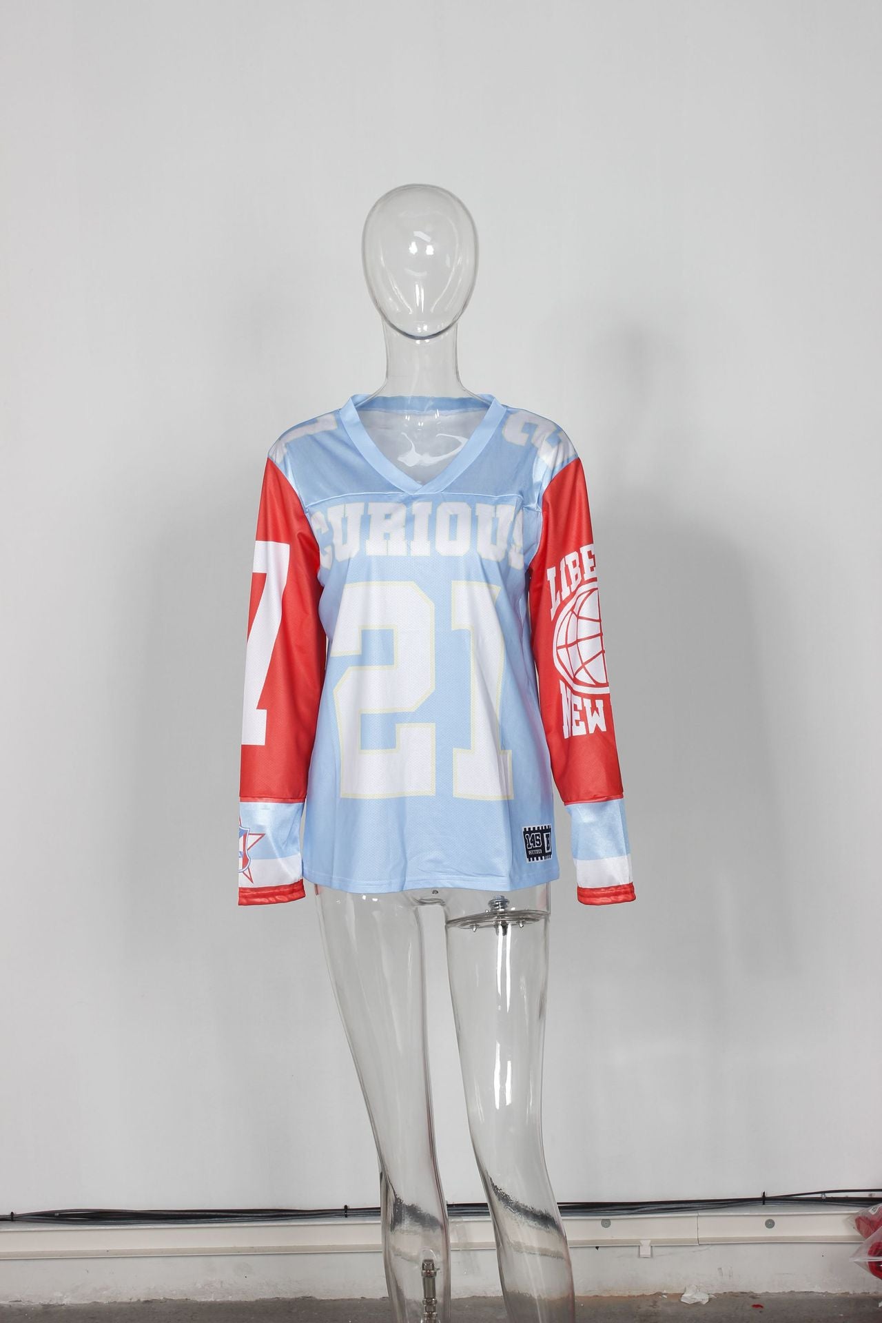 Women contrasting v-neck print loose casual t-shirt dress 8