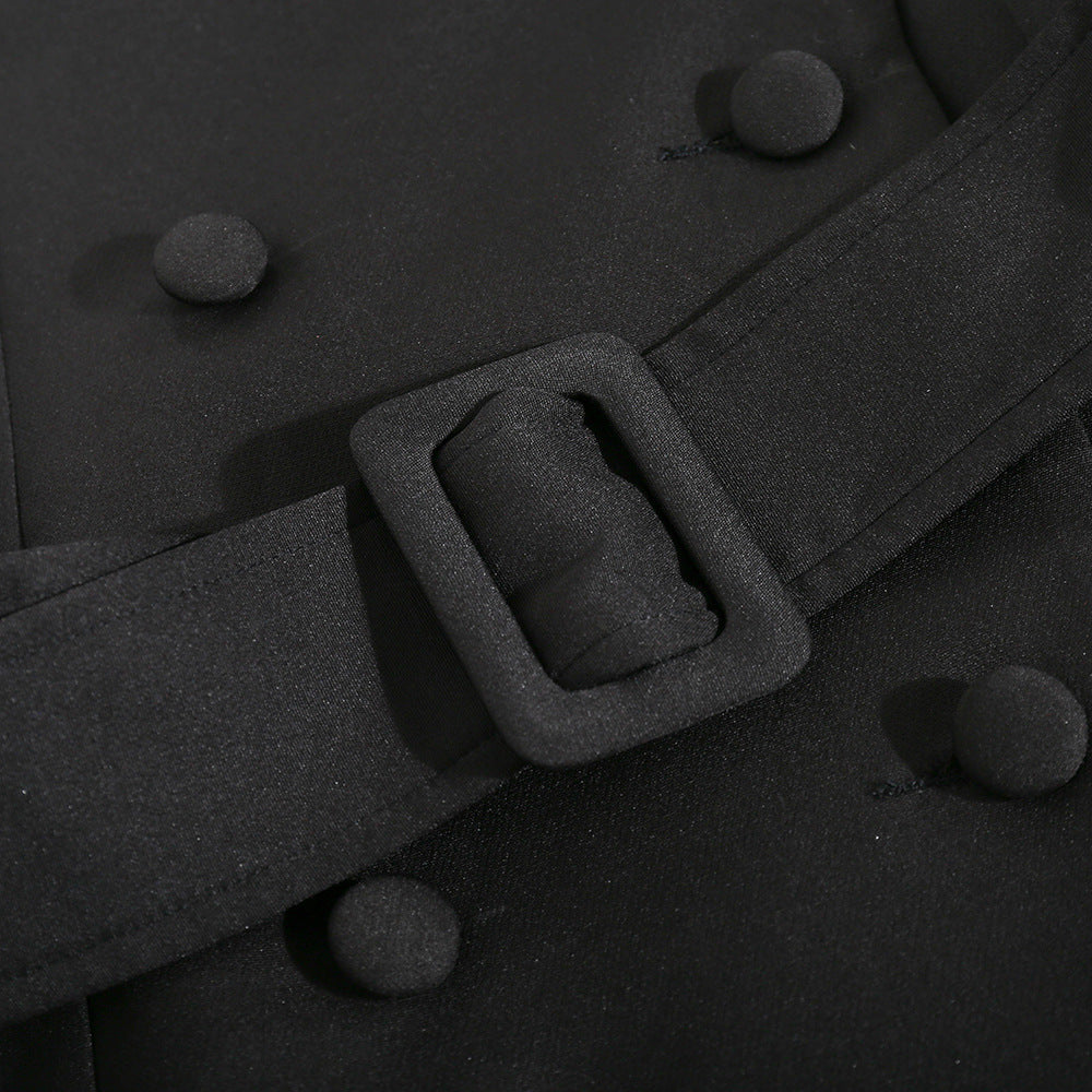 Spring Sexy See-Through Mesh Long Sleeve Double Breasted Slim Waist Chic Women Blazer Dress 50