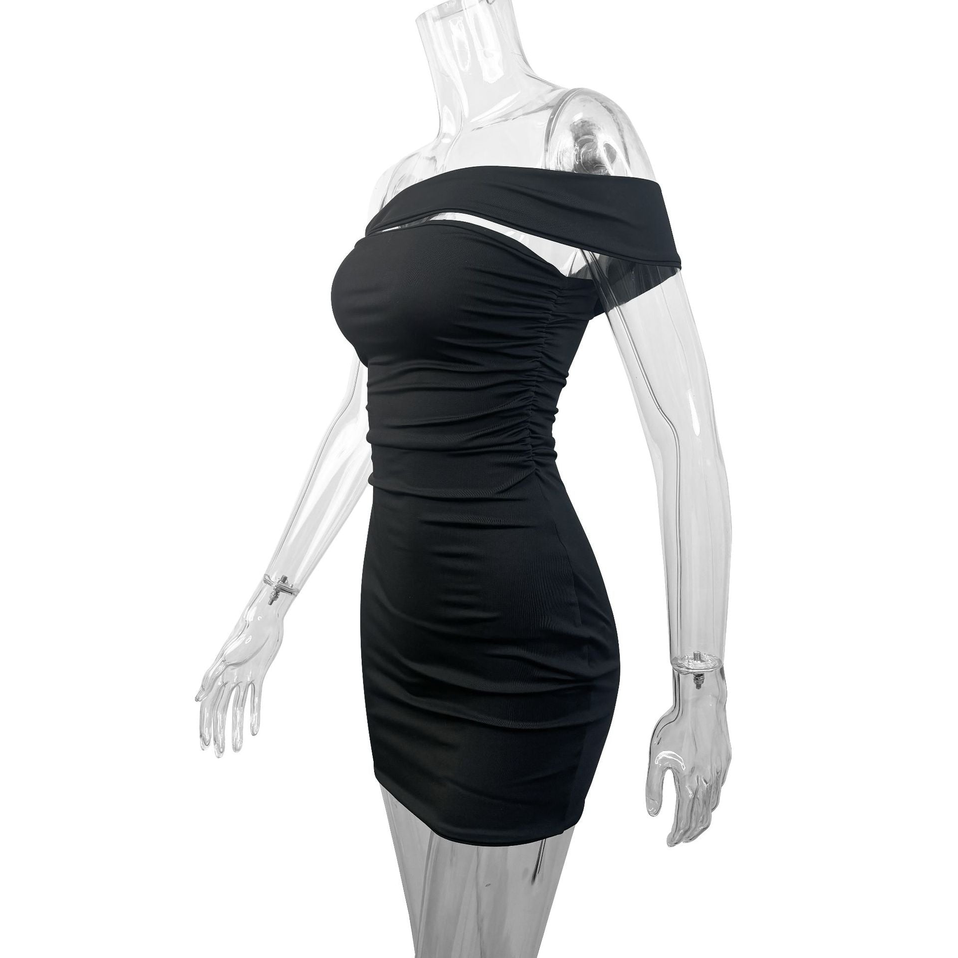 Women summer off shoulder pleated bodycon dress 6