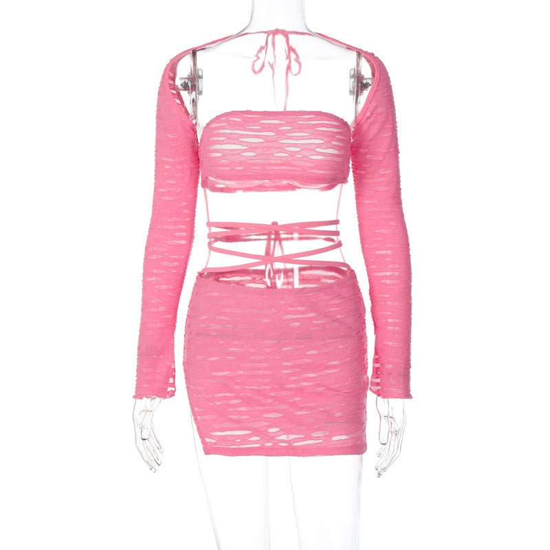 Womens Sexy Strapless Top and Tie Bodycon Mini dress Set 8