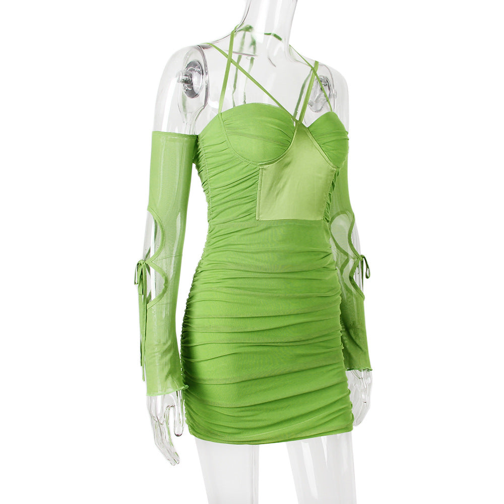 Sexy Strap Low Back Long Sleeve Women's Hollow Slim Dress 15