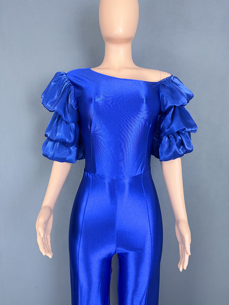 Women Slash Shoulder piled sleeve party Jumpsuit 16